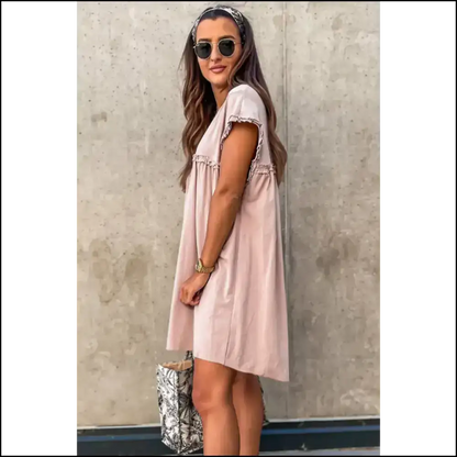Oatmeal Frilled Trim Dress: Dress Like you Own Needful Things 😈 Short Dresses