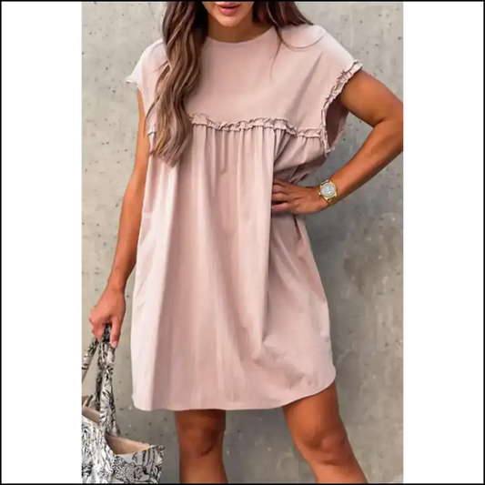 Oatmeal Frilled Trim Dress: Dress Like you Own Needful Things 😈 / s Short Dresses