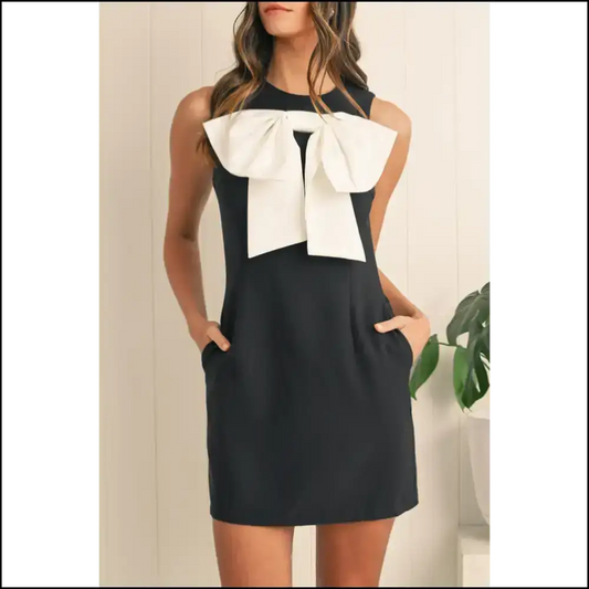 Chic Black Bow High Waist Mini Dress: your New Bf 🖤 Needful Things - s - Short Dresses