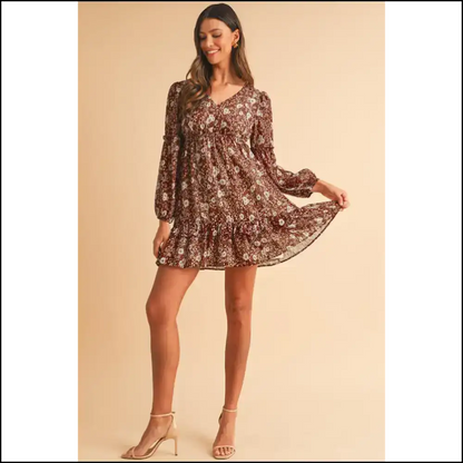 Boho Brown Floral Mini Dress: Head Turning! 🌻 Short Dresses