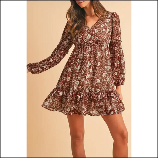 Boho Brown Floral Mini Dress: Head Turning! 🌻 / s Short Dresses