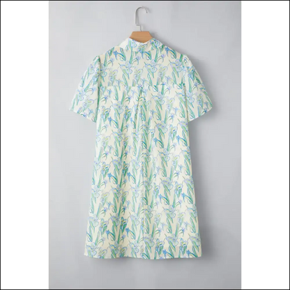 Flirty Green Floral Mini Dress with Half Buttons Short Dresses