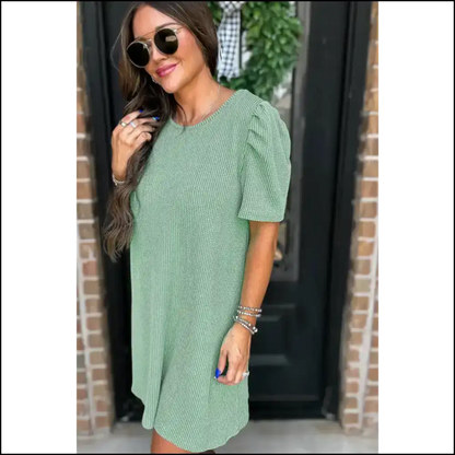 Mint Green Mini Dress: Dangerously Adorable Puff Sleeve Dress Short Dresses