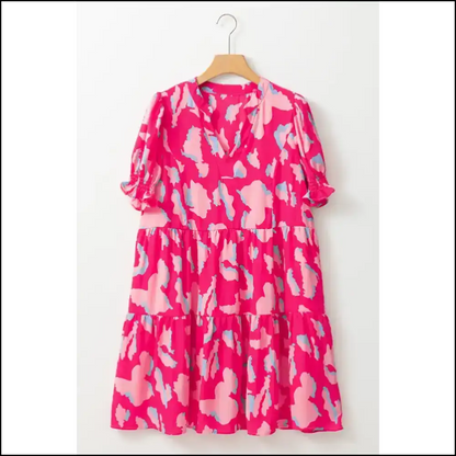 Pink Abstract Mini Dress: Neck Smocked Sleeves! 😈 Needful Things Short Dresses