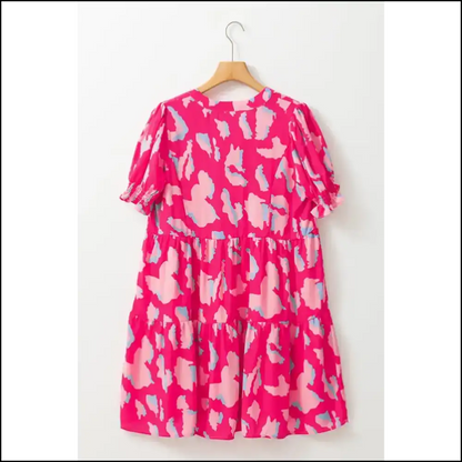 Pink Abstract Mini Dress: Neck Smocked Sleeves! 😈 Needful Things Short Dresses