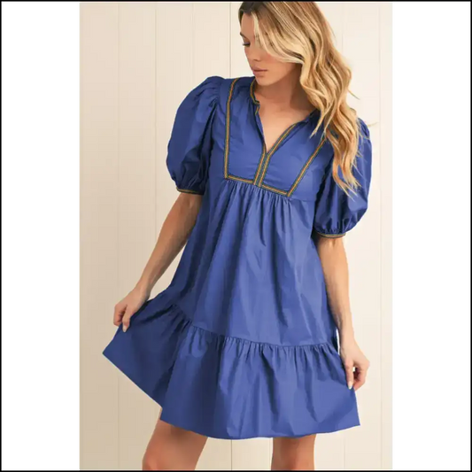 Bluing V-neck Pleated Mini Dress: Dress Like a Goddess! s - Short Dresses