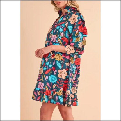 Groovy Green Flower Print Mini Dress: Needful Things! 🌼✌️ - Short Dresses