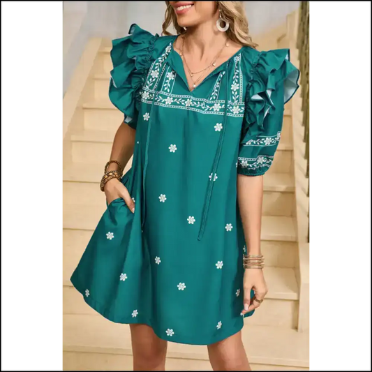 Skobeloff Boho Floral Mini Dress: Tie Neck Fabulous! 💀✨ / s Short Dresses