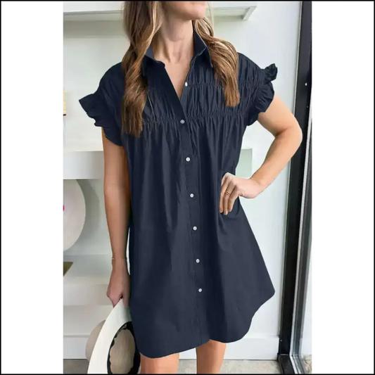 Navy Blue Pleated Ruffle: Dress so Cute It’s Criminal (needful Things) 😈 - s - Short Dresses