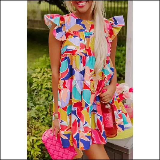 Pink Abstract Flutter Sleeve Mini Dress: Dangerously Cute 😈 / s Short Dresses