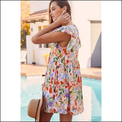 Pink Floral Ruffle Sleeve Mini Dress: Fabulous! 🌸 Dress Like you Own Needful Things Short Dresses