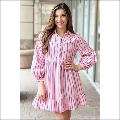 Playful Pink Striped Mini Shirt Dress: Warning May Cause Stares! 💖 Needful Things - Short Dresses