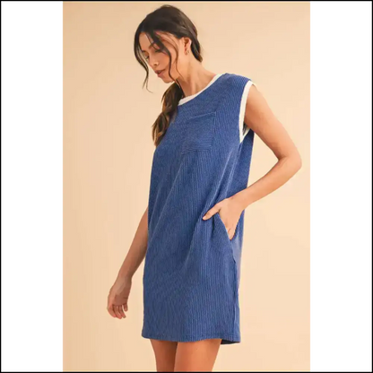 Sail Blue Cap Sleeve Ribbed T-shirt Dress: Undeniably Charming 💙 - Short Dresses