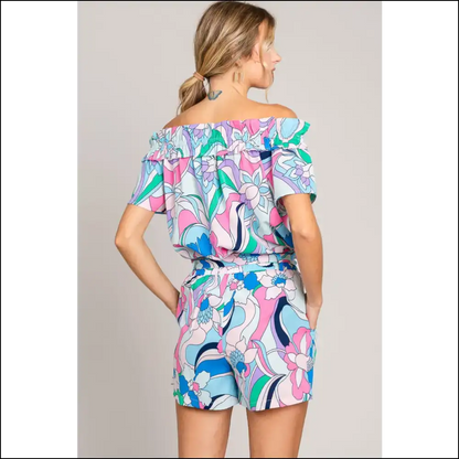 Cotton Bleu Tie Front Abstract Print Shorts
