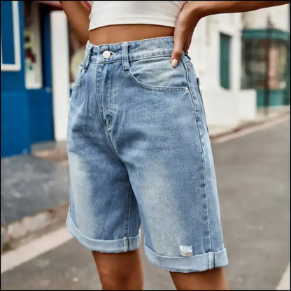 Chic Distressed Buttoned Denim Shorts: Because Pockets are your Real Bff! 😂👖 - Shorts