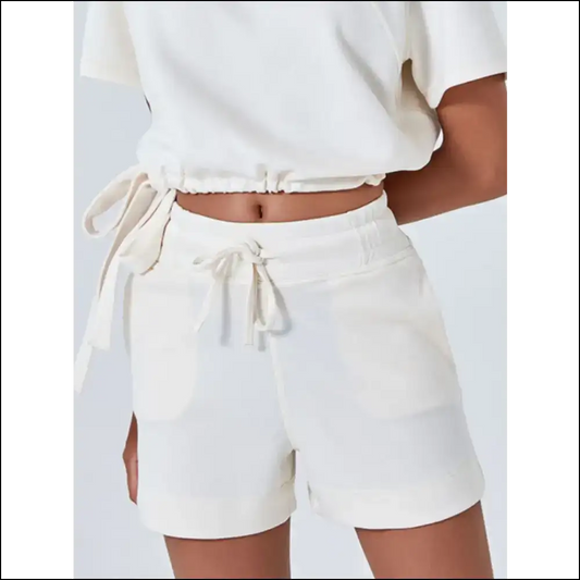 Chic Drawstring Solid Color Shorts with Pockets - Cream / s