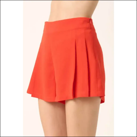 Chic Pleated Shorts with Side Zipper - Orange / s