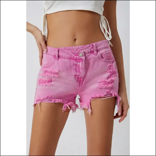 High Rise Crossover Waist Denim Shorts Pink / 8