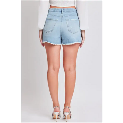 Ymi Distressed Frayed Hem Denim Shorts