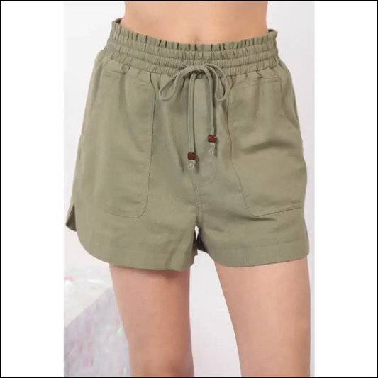 Eco-chic Drawstring Linen Shorts - Tan / l