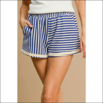 Umgee Trendy Striped Elastic Waist Shorts with Pockets