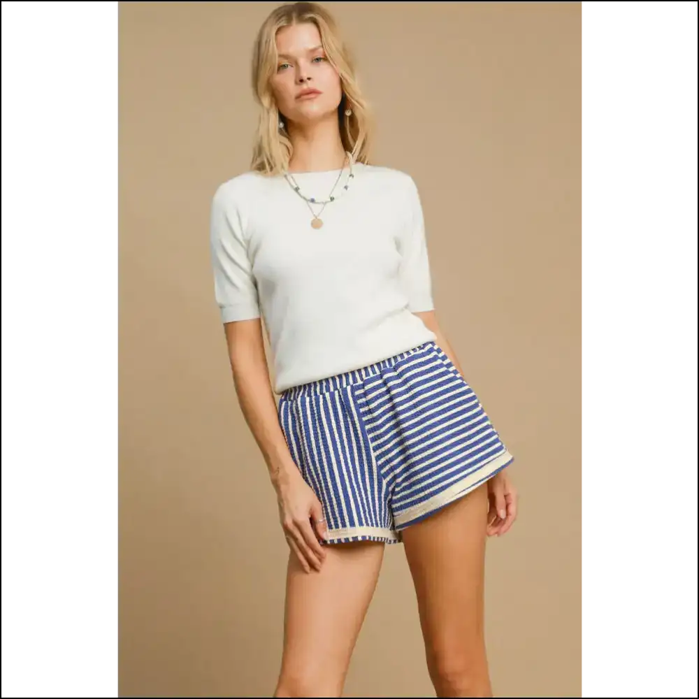 Umgee Trendy Striped Elastic Waist Shorts with Pockets