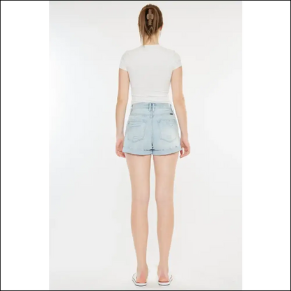Kancan High Rise Repaired Mom Denim Shorts