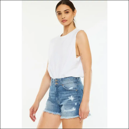 Kancan High Rise Raw Hem Denim Shorts