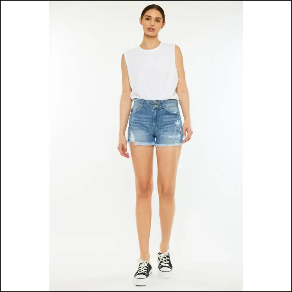 Kancan High Rise Raw Hem Denim Shorts