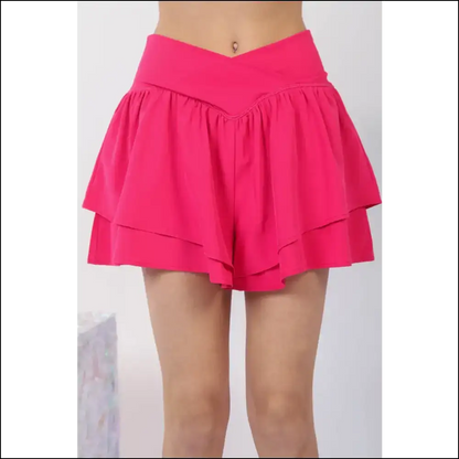 V-shaped High Waist Layered Active Shorts - Pink / m
