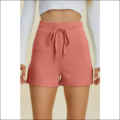 Basic Bae Scuba Drawstring High Waist Shorts - Coral / s