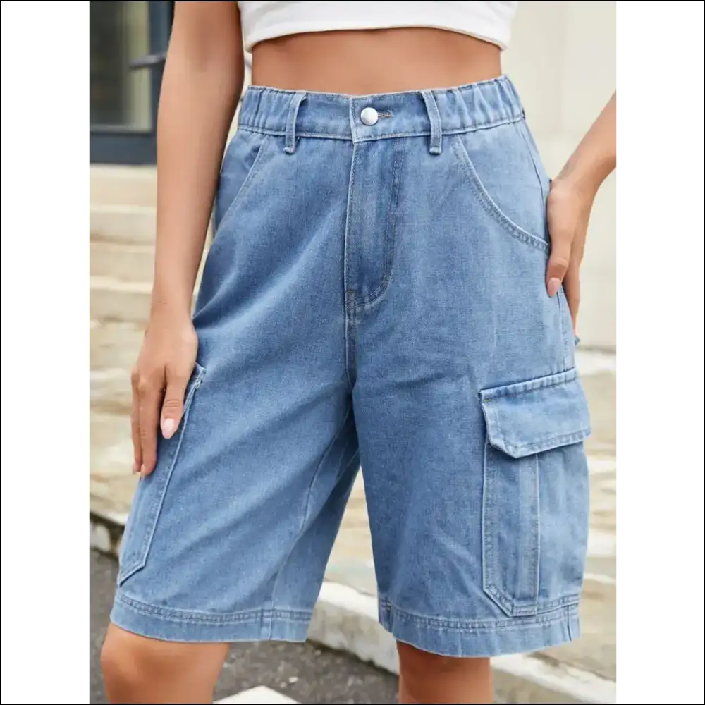 Chic High Waist Denim Shorts with Pockets