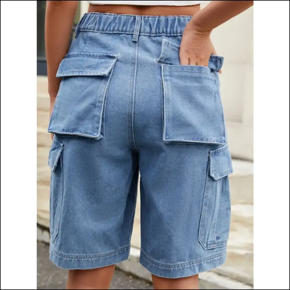 Chic High Waist Denim Shorts with Pockets