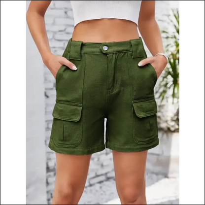 High Waist Washed Denim Shorts - Green / 2xl