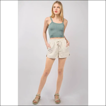 Chic Eco-friendly Linen Drawstring Shorts for Women