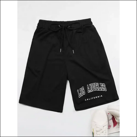 Perfee Los Angeles California Graphic Drawstring Shorts - Black / m