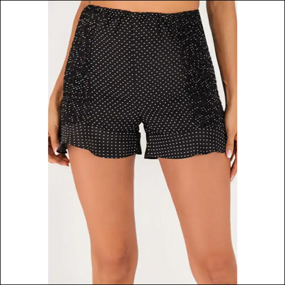 Polka Dot Smocked Ruffle Hem Shorts - Black / s