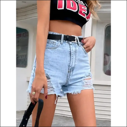 Chic Distressed Raw Hem Denim Shorts