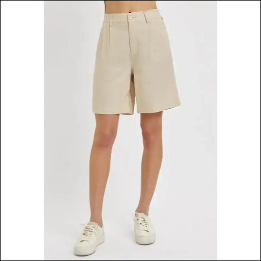 Risen High Rise Pleated Front Shorts Taupe / m