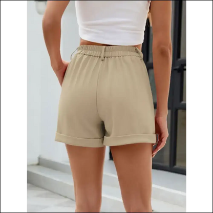Chic Roll Trim Half Elastic Waist Shorts