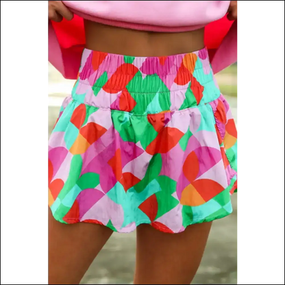 Smocked Contrast Print High Waist Skort Green / l Shorts