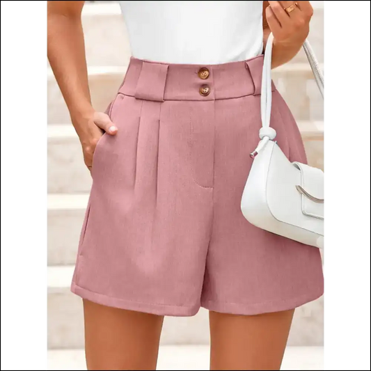 Chic Two Button Wide Waistband Shorts - Dusty Pink / s