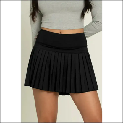 Black Pleated Yoga Skirt World Domination Outfit - Skirts