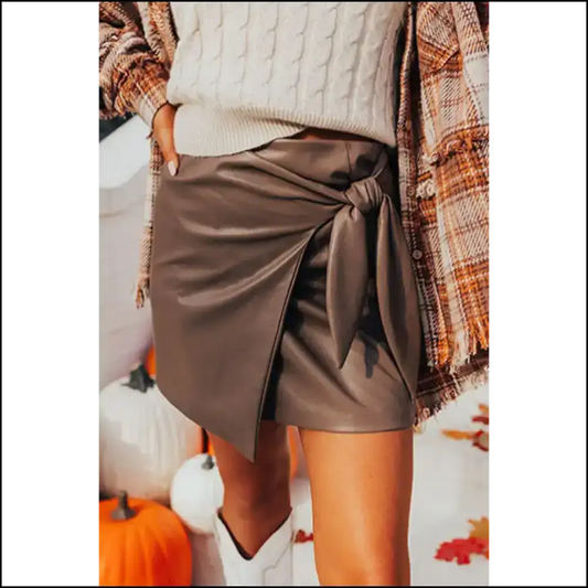 Coffee Bowknot Faux Leather Mini Skirt: Sass ☕ Bow Down - s - Skirts