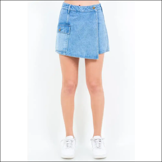 American Bazi Cargo Pocket Denim Skort - Blue / s - Skorts