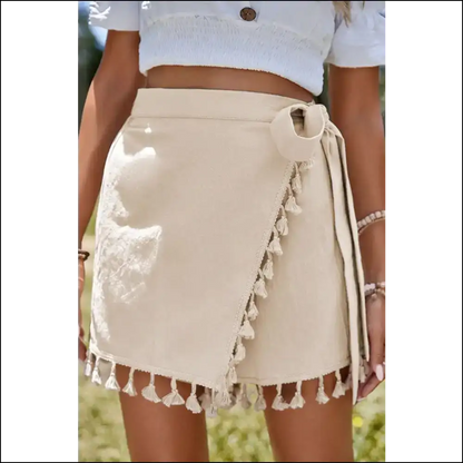 Tassel Trim Wrap Knot Side Mini Skort Beige / Xl Skorts