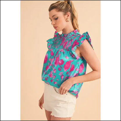 Green Floral Ruffled Flutter Shoulder: Goodbye Armpit Fat! 👋 Needful Things - Sleeveless Shirts