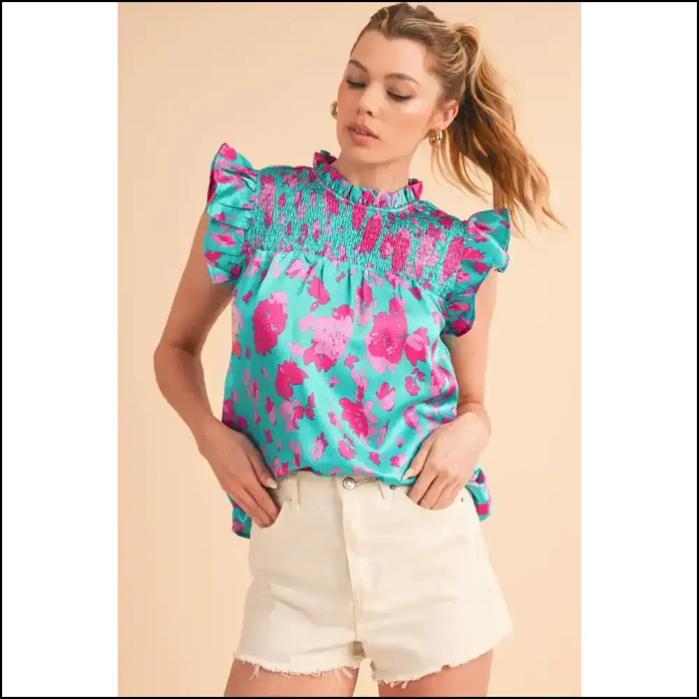 Green Floral Ruffled Flutter Shoulder: Goodbye Armpit Fat! 👋 Needful Things - Sleeveless Shirts