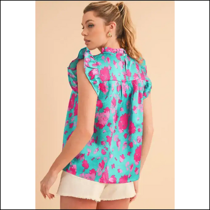 Green Floral Ruffled Flutter Shoulder: Goodbye Armpit Fat! 👋 Needful Things - Sleeveless Shirts
