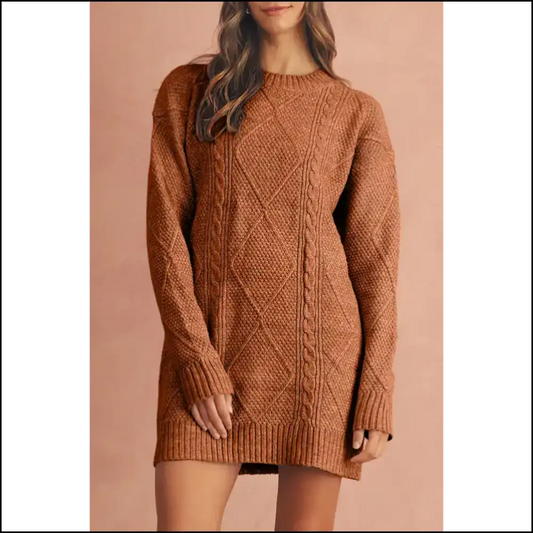 Cable Knit Chaos: Cozy Coffee Twist Catastrophe ☕ - s - Sweater Dresses